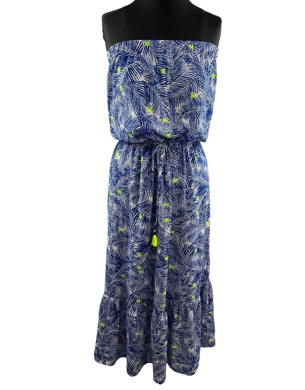 VINEYARD VINES Palm Tree Chartruece Tassel Maxi Dress Tube M Medium NEW